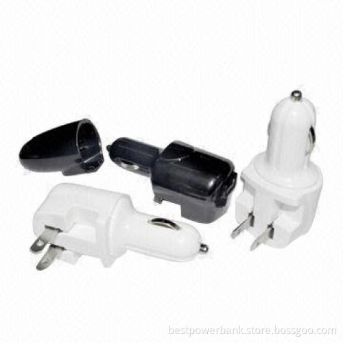 2-in-1 Car and Wall Charger, White/Black Color Optional, 1,000mA Output, US, EU, UK Power Plug
